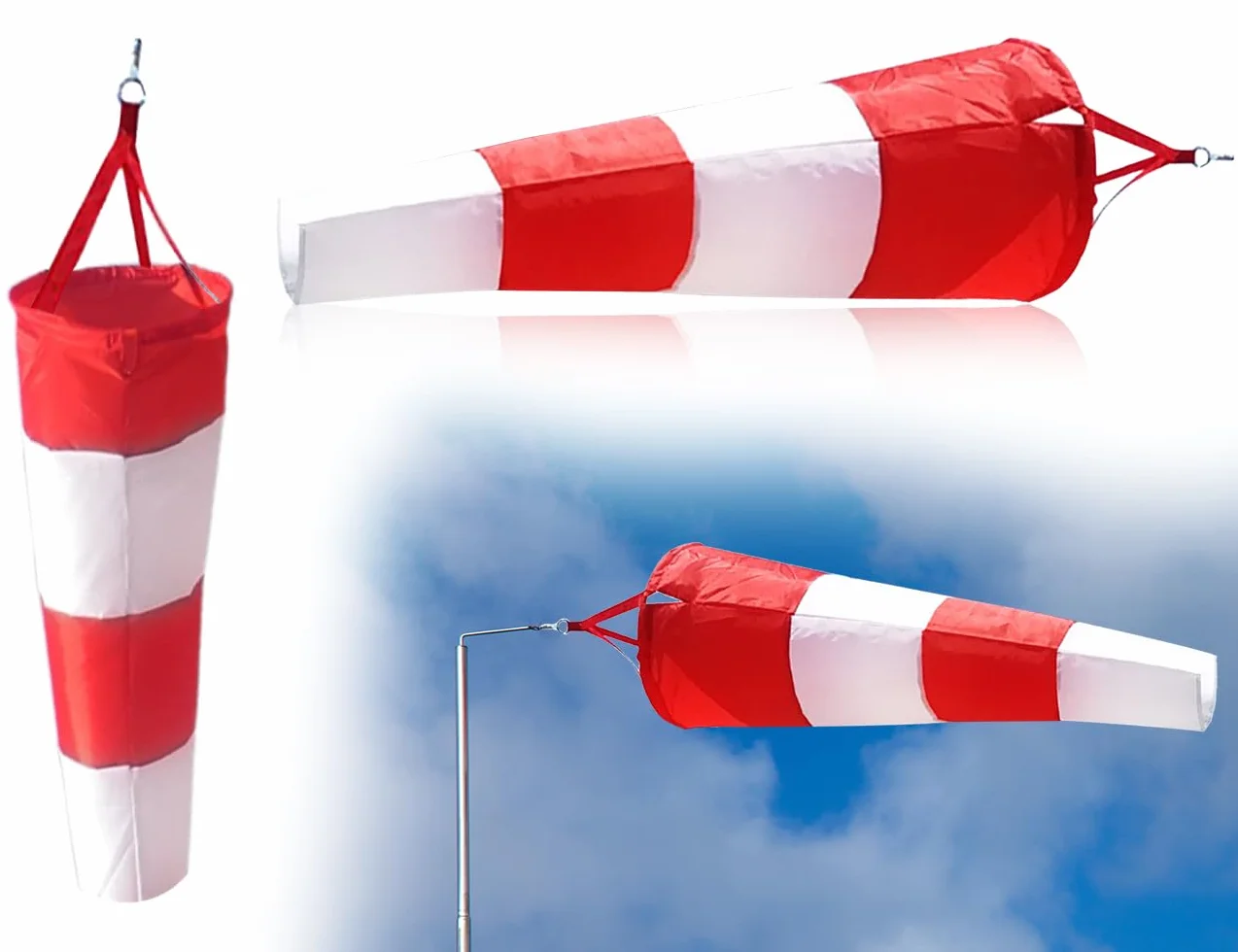 Wiatrowskaz Torba na rękaw wiatru Wskaźnik kierunku wiatru poliestrowy 80 cm czerwony biały