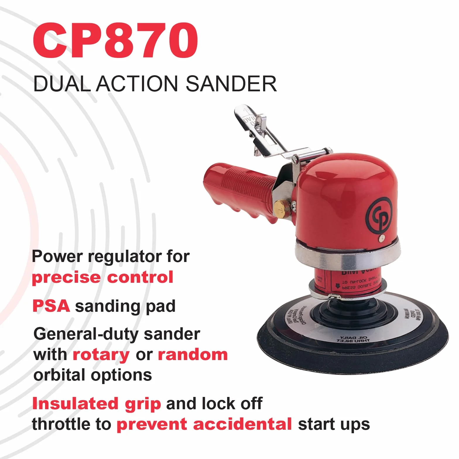 Chicago Pneumatic CP870 Dual Action Air Sander, czerwona, 150 mm