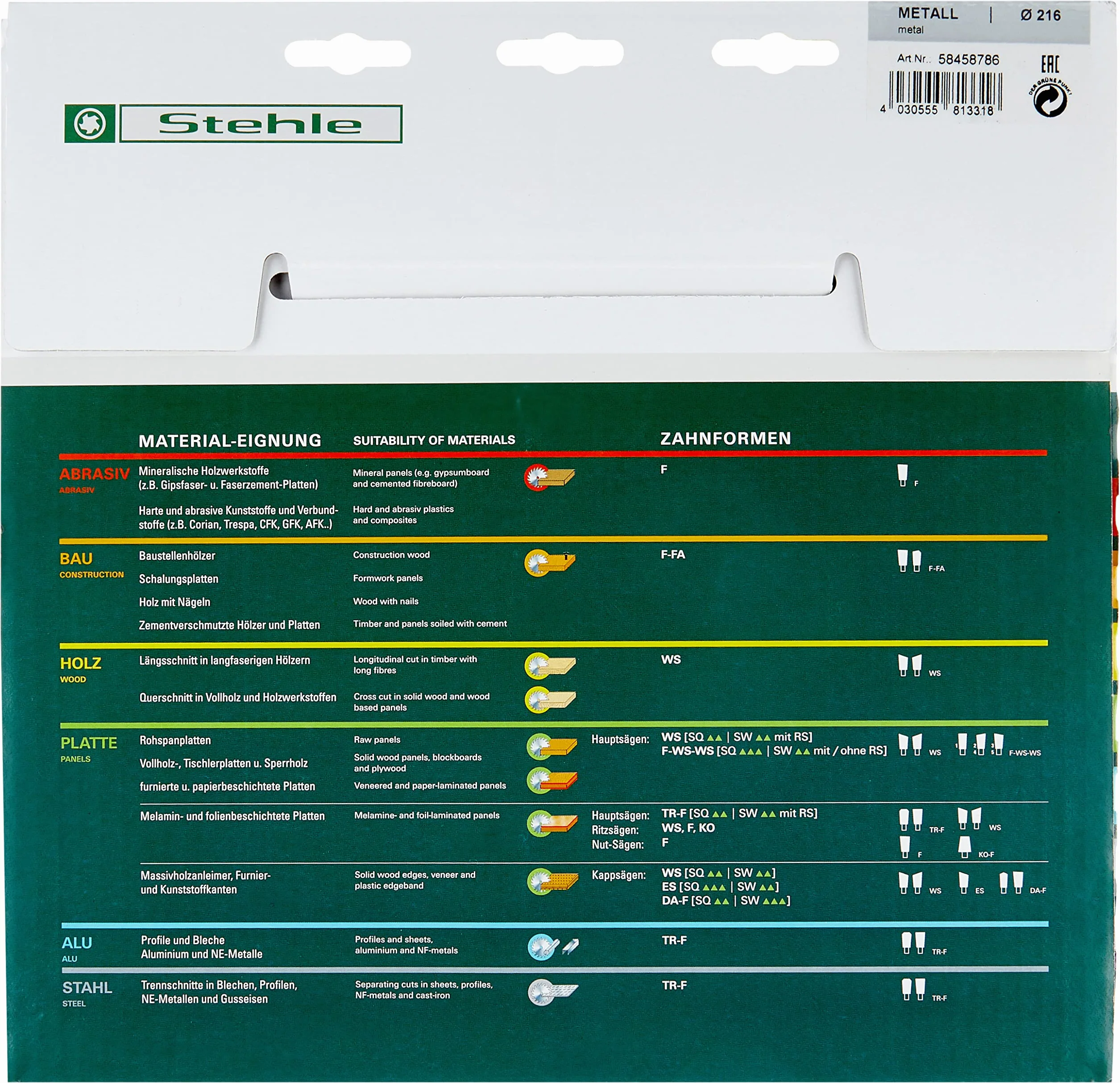 Stehle HW Mega-Steel tarcza pilarska metalowa 216x1,8/1,4x30mm Z=56 Trapezowo-płaski