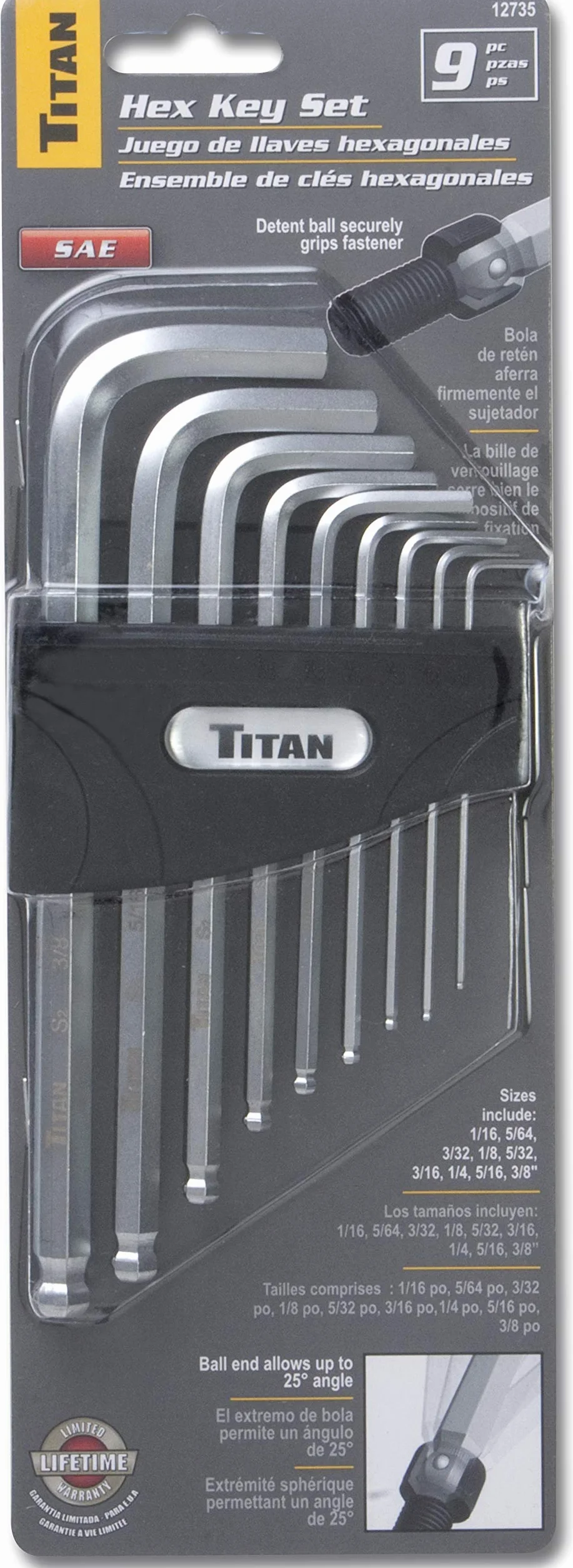 Titan Tools Titan 12735 kulka z detergentem SAE zestaw kluczy sześciokątnych – 9 sztuk, wielokolorowy