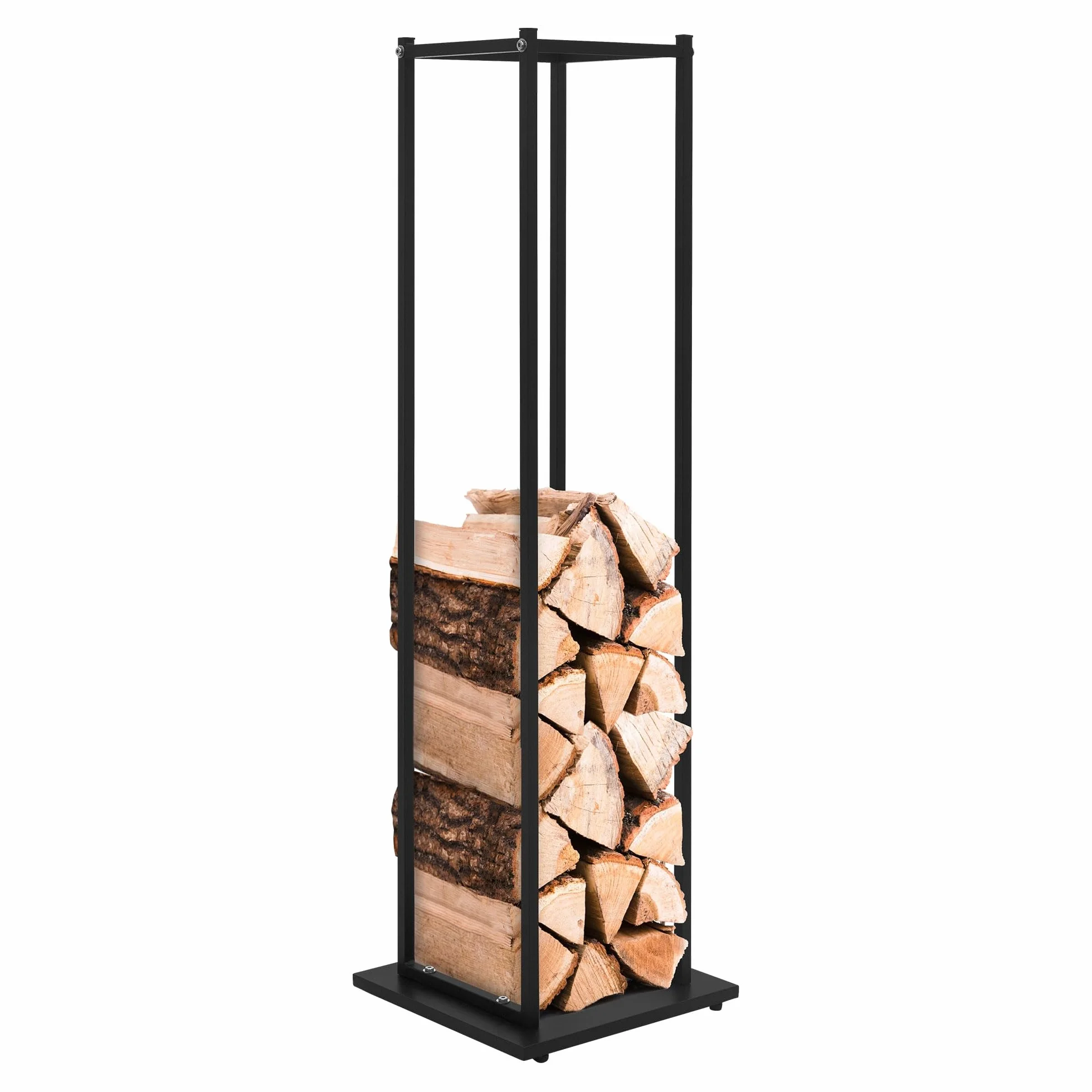 ML-Design Regał na drewno kominkowe, 33 x 115 x 33 cm, prostokątny, czarny, metalowy, do wewnątrz/na zewnątrz, do przechowywania drewna opałowego z powlekanej stali, stojak na drewno kominkowe, regał
