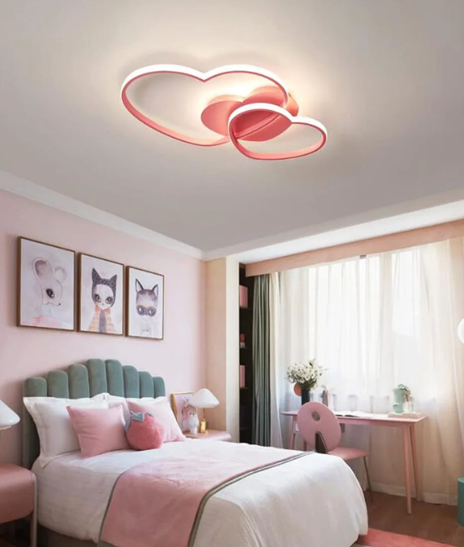 Lampa Sufitowa LED Nowoczesna Lampa Dziecięca Kształcie Serca Pokoju Dziecięcego Możliwość Przyciemniania Pomocą Pilota Sypialnia Chłopcy Dziewczęta Lampa Wisząca Do Salonu Wewnętrzny,Pink