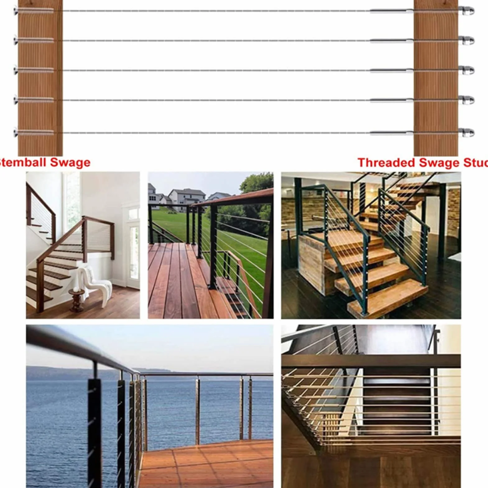 10 sztuk System Balustrad Kablowych z Gwintowanym Końcem Śruby Zaciskowej do 1/8 Cala, Napinacz Kablowy ze Stali Nierdzewnej dla Balustrady Pokładu