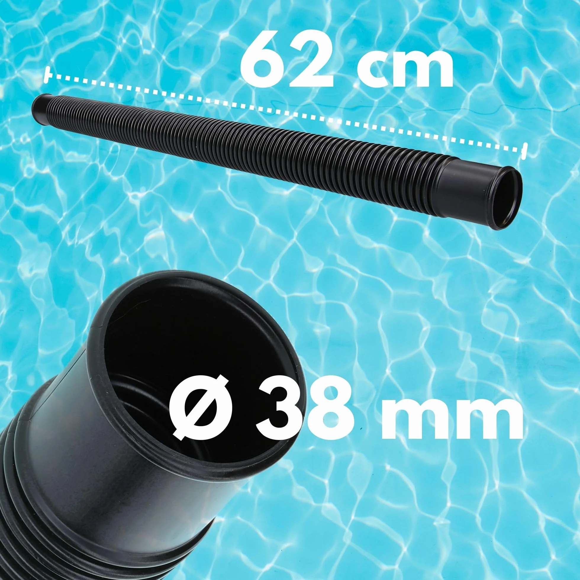 Kalitec wąż ciśnieniowy 38 mm 62 cm czarny - elastyczny wąż ssący - do pompy basenowej, filtra piaskowego i skimmera - wąż przyłączeniowy 1 1/2 cala wąż basenowy