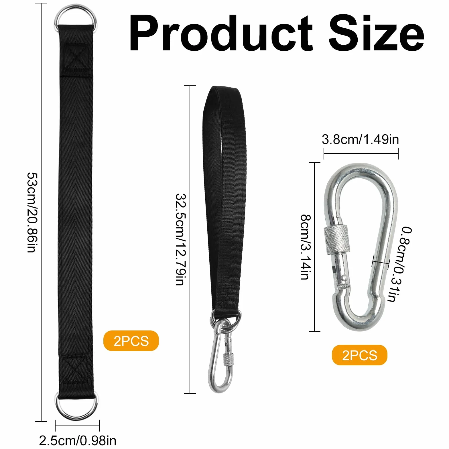 Nylonowe paski do zawieszenia huśtawki 50 cm 400 kg 2 sztuki z karabińczykiem