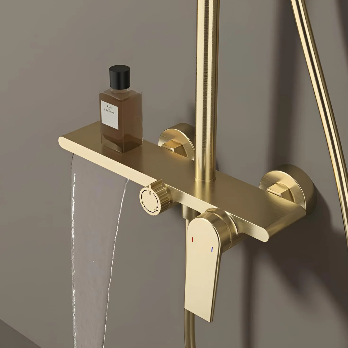 TIFO (Gałka i słuchawka prysznicowa kwadratowa, szczotkowane złoto)