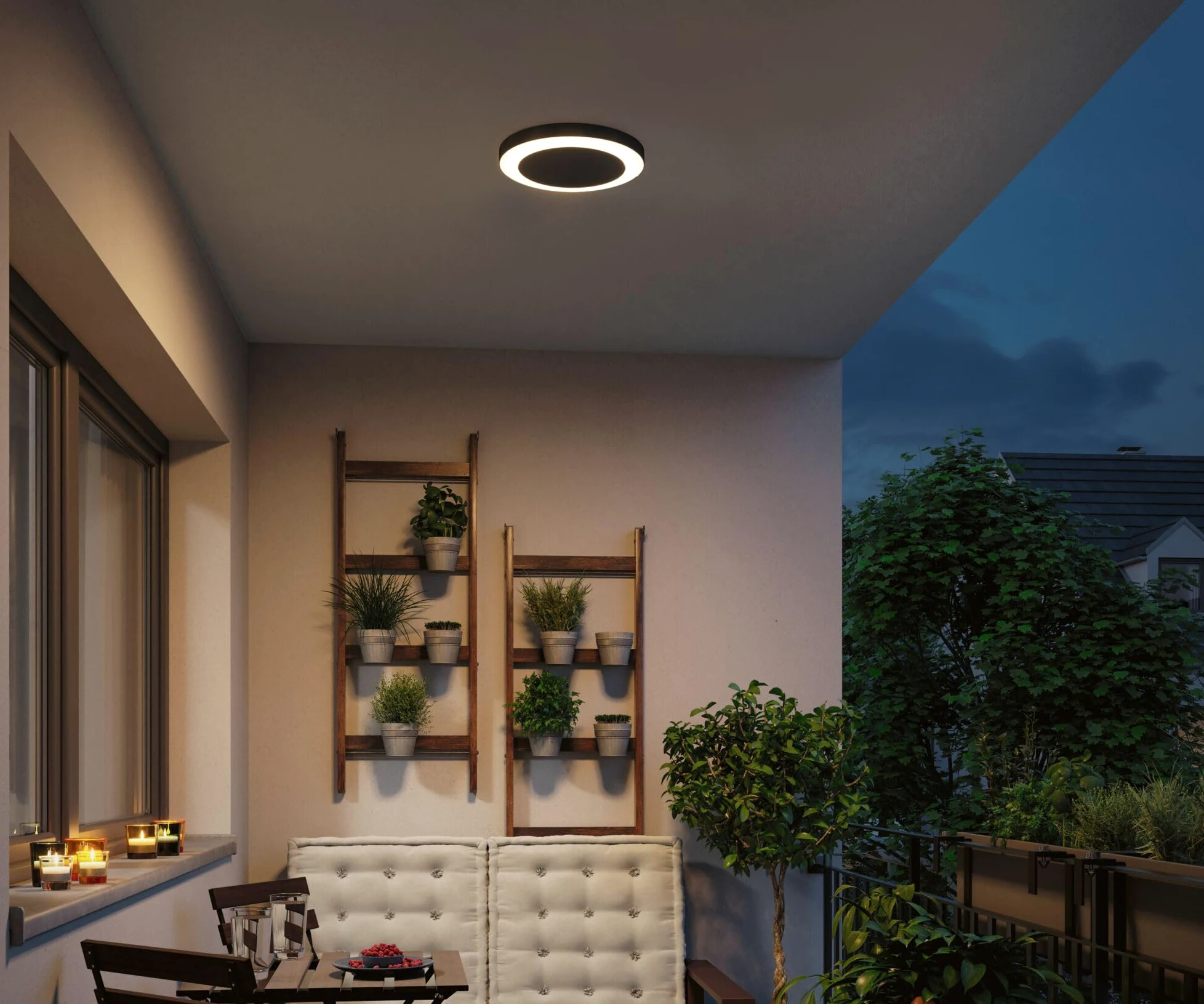 Paulmann 94526 lampa zewnętrzna LED Circula lampa sufitowa z czujnikiem zmierzchu/ruchu IP44 okrągła z 1x14 W ciepły biały antracyt tworzywo sztuczne 3000 K