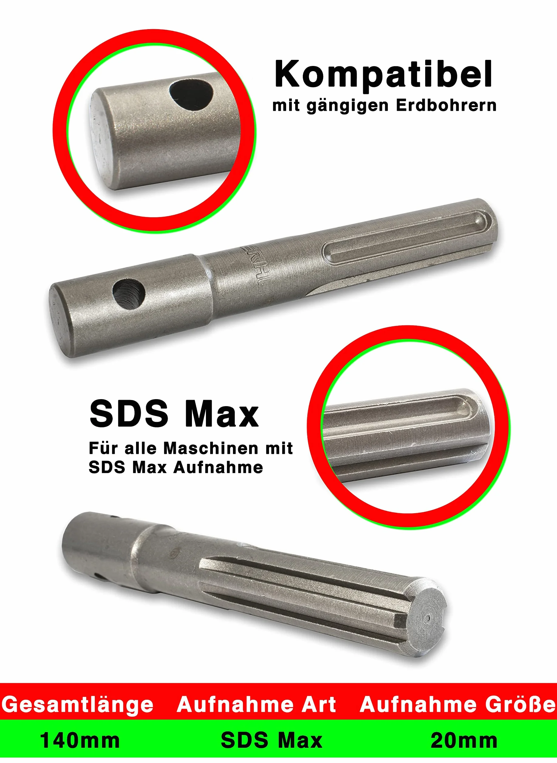 WERHE świder ziemny 250 mm, podwójna spirala, stal, adapter SDS Max | grot centrujący, długość całkowita 800 mm, głębokość robocza do 750 mm, hartowany grot, do wiercenia pod słupki