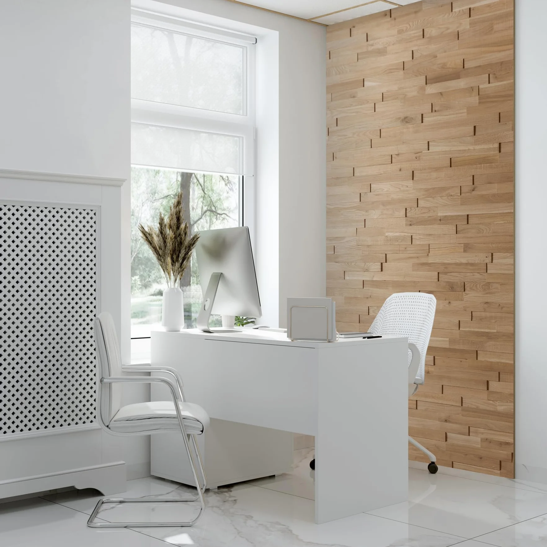 Okładzina ścienna z drewna 3D w naturalnym kolorze dębu, drewniane panele ścienne firmy Wooden Wall Design model EGO (1 m²)