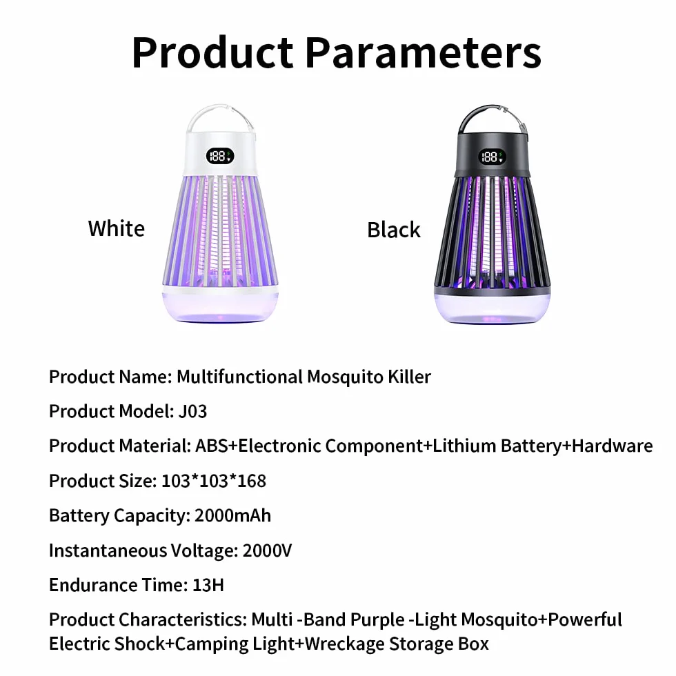 Lampa owadobójcza na komary UV 2000 V ładowalna LED kempingowa