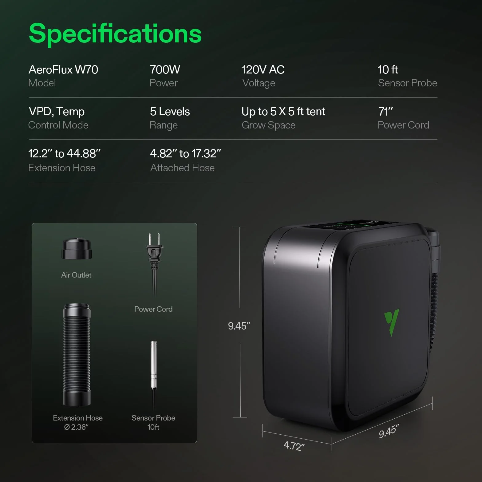 VIVOSUN AeroFlux Smart Grow Tent Heater 700 W PTC z termostatem monitorowanie VPD sterowanie aplikacją