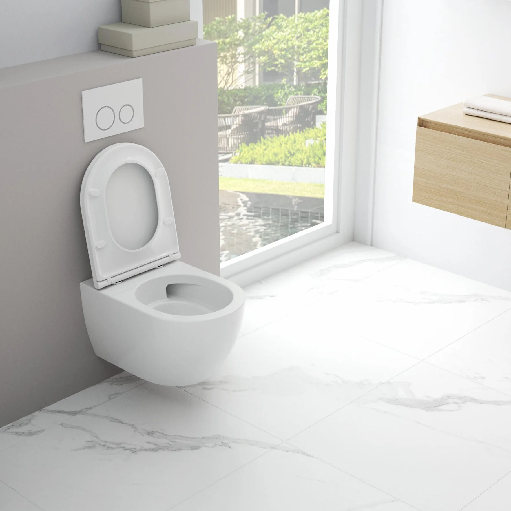 Soho Whirlflush wisząca muszla klozetowa z spłukiwaniem Tornado, bez kołnierza, super biała, z duroplastem Soft Close, wisząca toaleta bez krawędzi spłukiwania