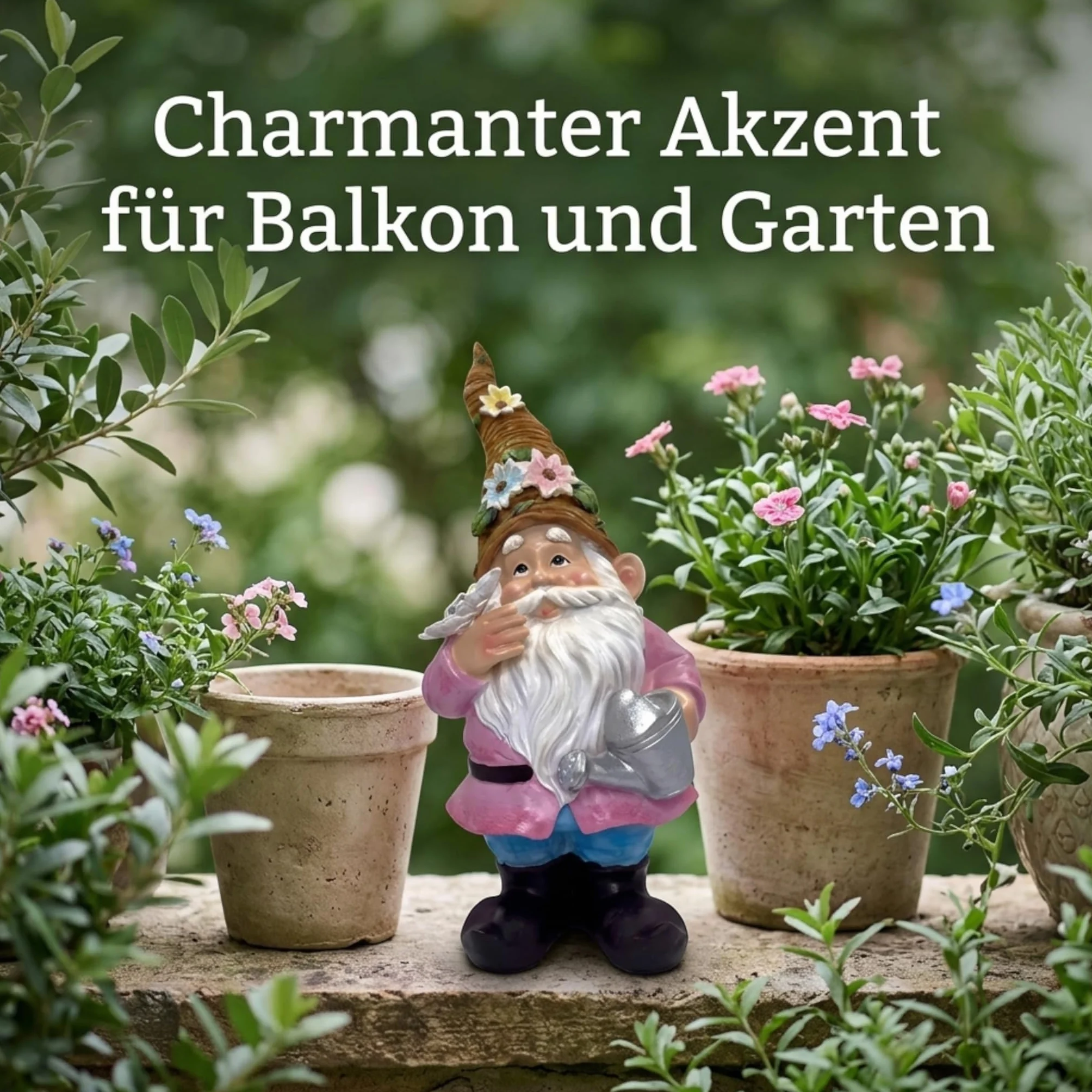 MIJOMA Krasnal ogrodowy, gnome, dekoracja ogrodowa, skrzat, krasnal, dekoracja do ogrodu, na taras, balkon (różowa kurtka, 27 cm)