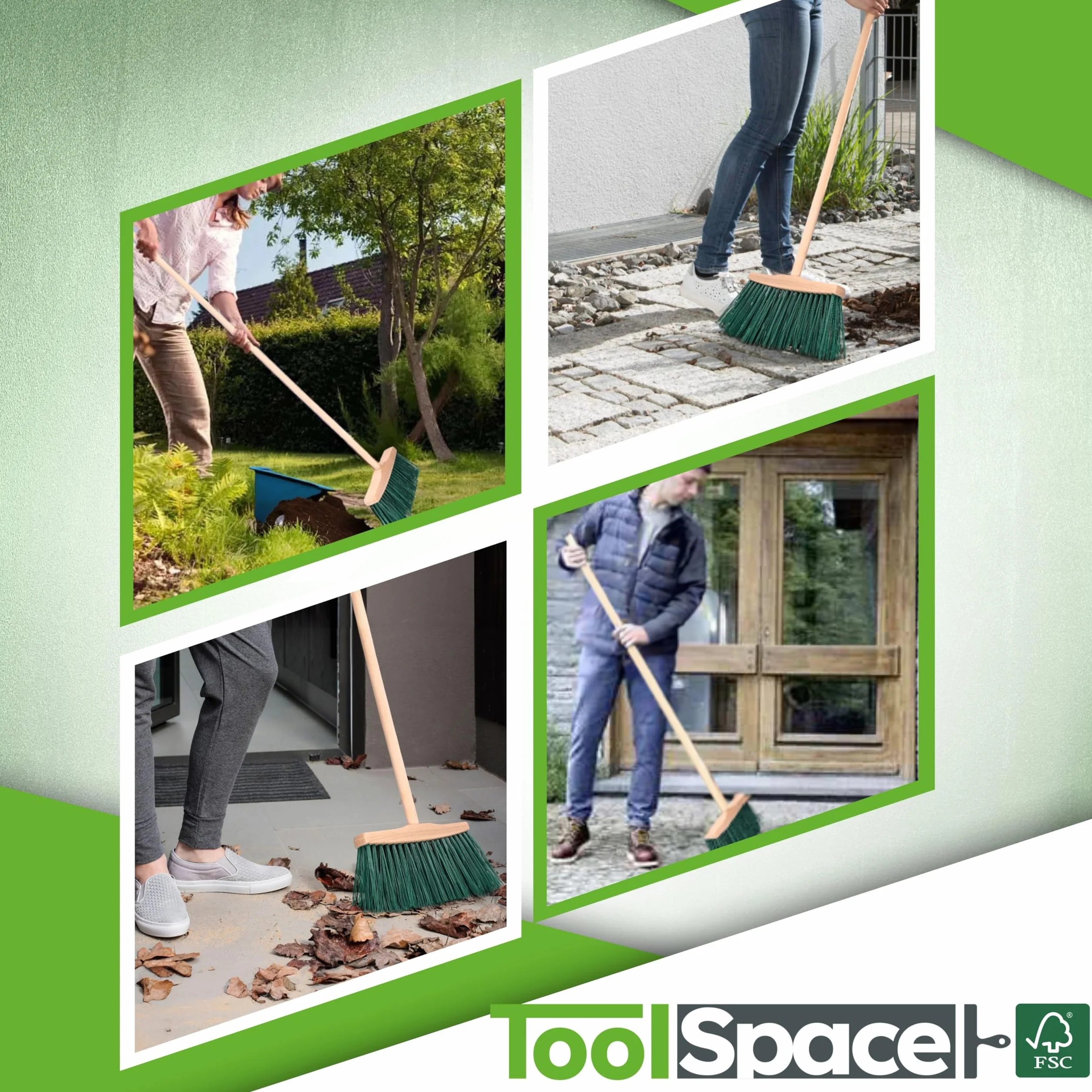 ToolSpace 2x Drewniana Miotła Zewnętrzna 24 cm – Twarde Włosie z Tworzywa Sztucznego – Do Zamiatania Podwórka, Garażu, Betonu, Kostki – Czysty Ogród i Podwórko – Szczotka do Zamiatania Liści i Kurzu