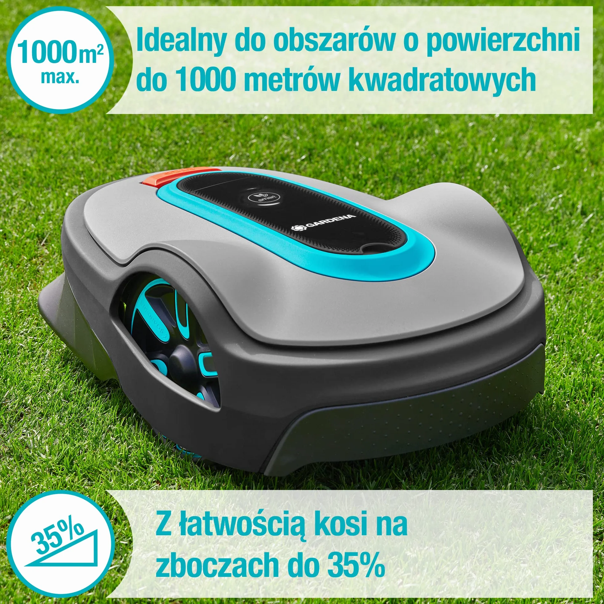Gardena SILENO life: kosiarka automatyczna do trawników o powierzchni do 1000 m², sterowana za pomocą aplikacji Bluetooth, bardzo cicha - 57 db(A), kosi w każdych warunkach pogodowych (wersja PL)