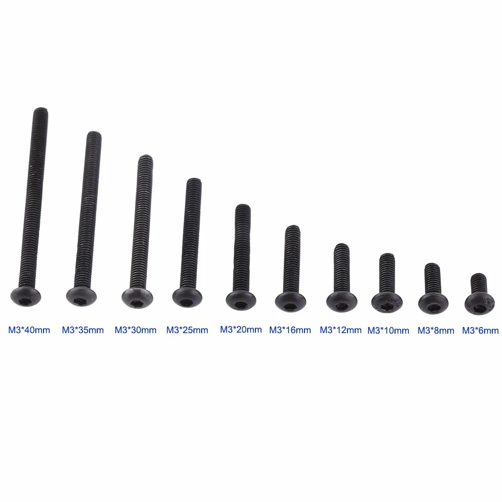 M3 Black Hex zestaw śrub 12,9 stopni, stal węglowa DIN912, 4-50 mm, pełny gwint, gładkie wykończenie (M3 x 25 mm (częściowo z gwintem) 24 szt