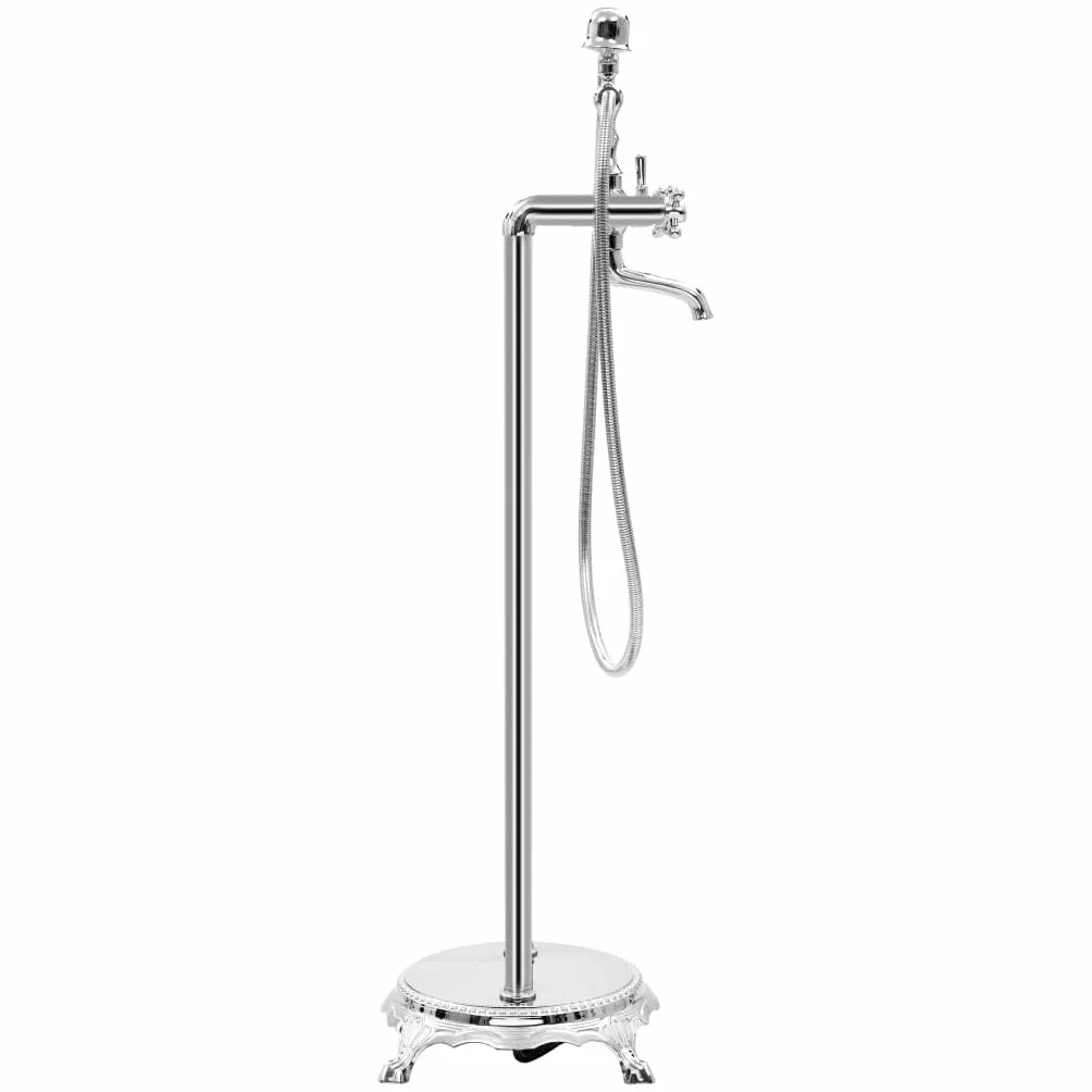 Wolnostojąca armatura wannowa ze stali nierdzewnej 99,5 cm srebrna z słuchawką prysznicową, wąż 150 cm, przyłącze G 1 2, mosiężna rura spustowa, do wanny i renowacji