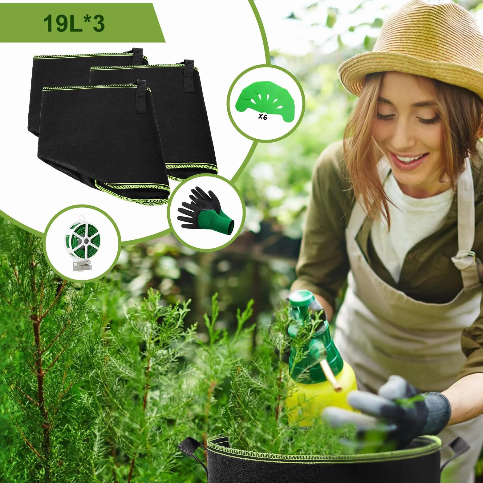 Worki na rośliny 5 galonów (19L) oddychające z włókniny D30 x H25
