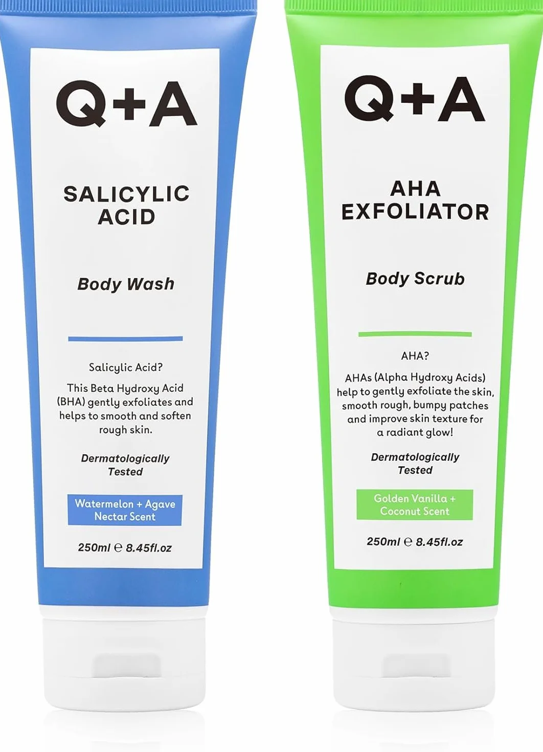 Q+A AHA peeling do ciała i żel pod prysznic z kwasem salicylowym
