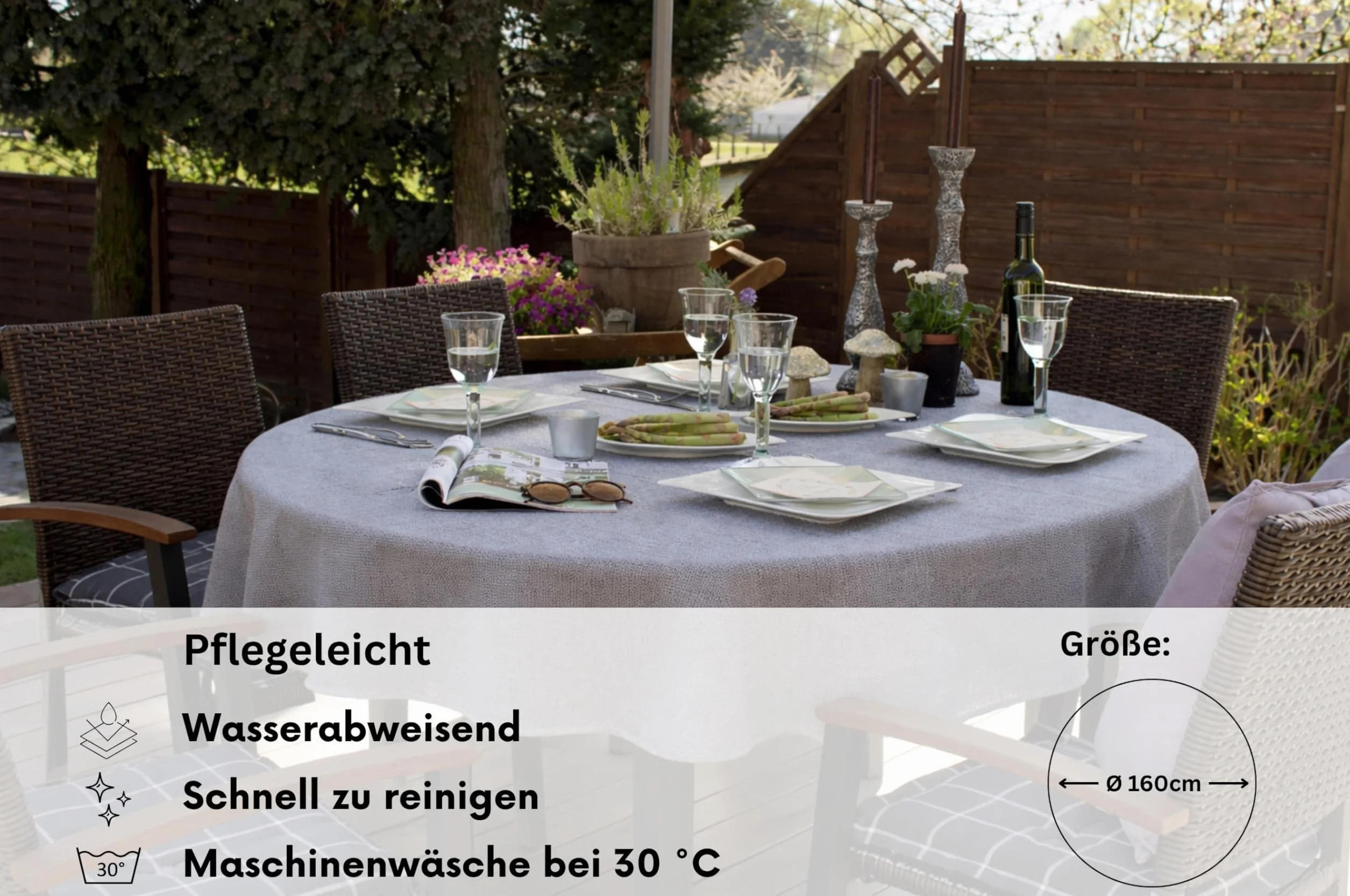 Brandsseller - piankowy obrus ogrodowy odporny na warunki atmosferyczne i antypoślizgowy, obrus do ogrodu, na balkon i na kemping (okrągły 160 cm, jasnoszary)