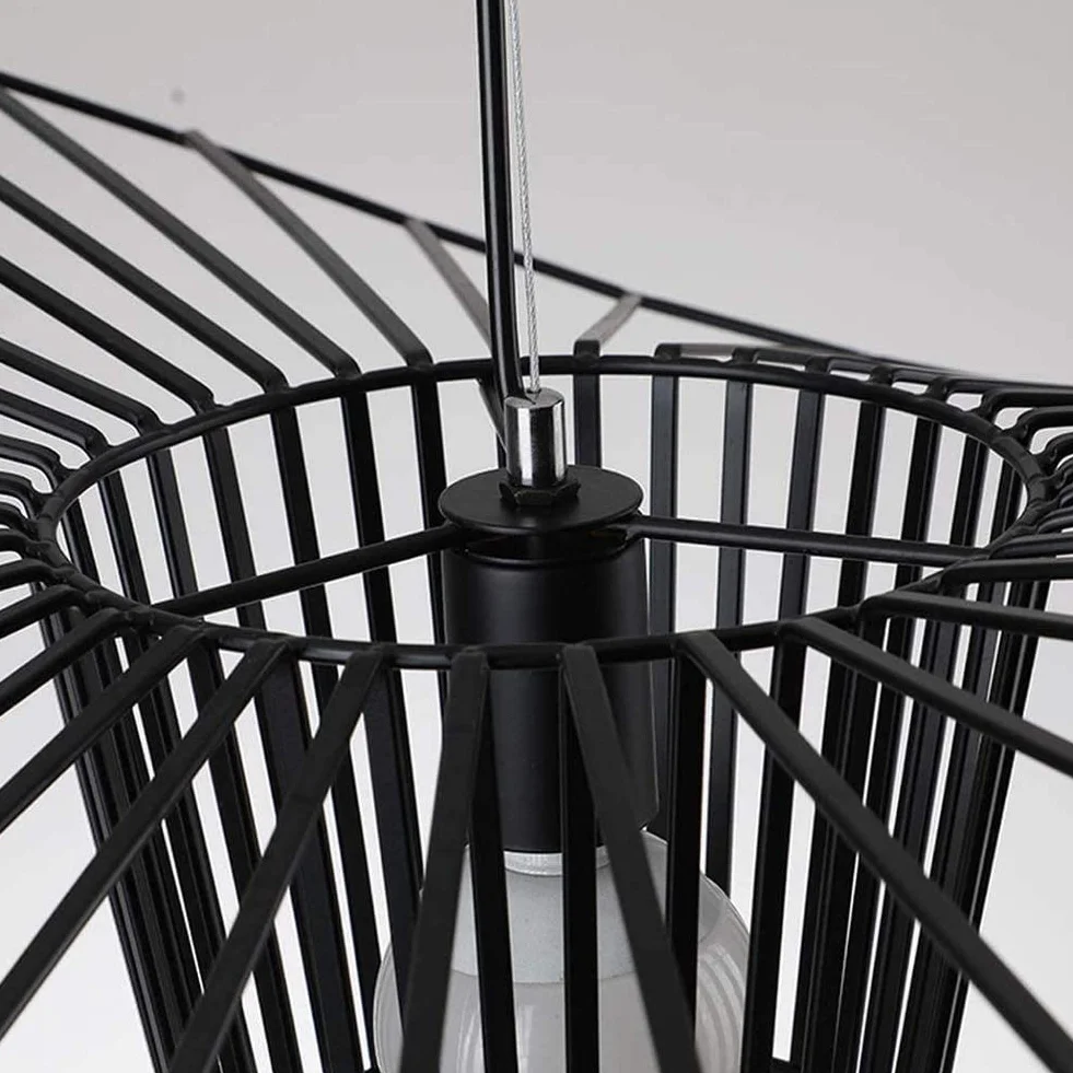 Msyyuu Vintage żyrandol lampa wisząca do salonu, prosta kreatywna lampa (regulowana wysokość światła), do salonu, paski z włókna szklanego, wzór kapelusza z kutego żelaza, E27, maks. 40 W, czarny, 120