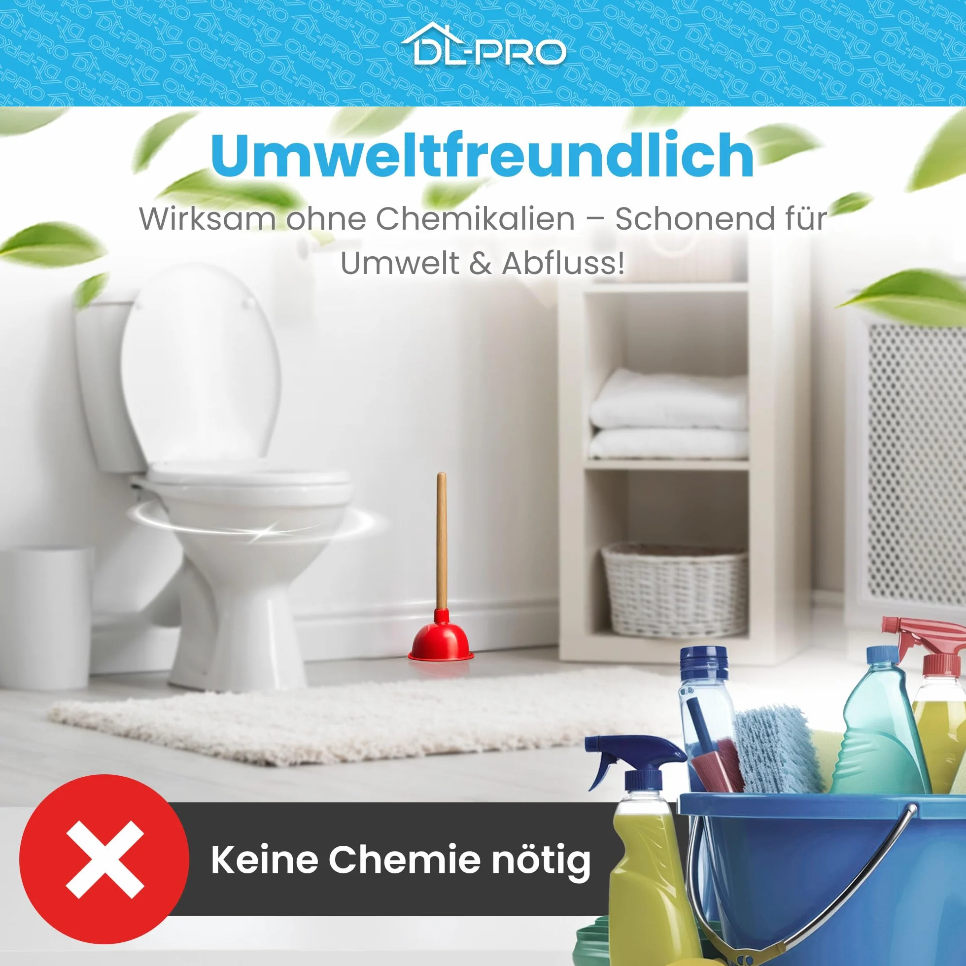 DL-pro przepychacz do rur, przepychacz 150mm Ø, drewniany, do toalety, łazienki, kuchni, prysznica, ekologiczny, ergonomiczny uchwyt, brązowy/czerwony