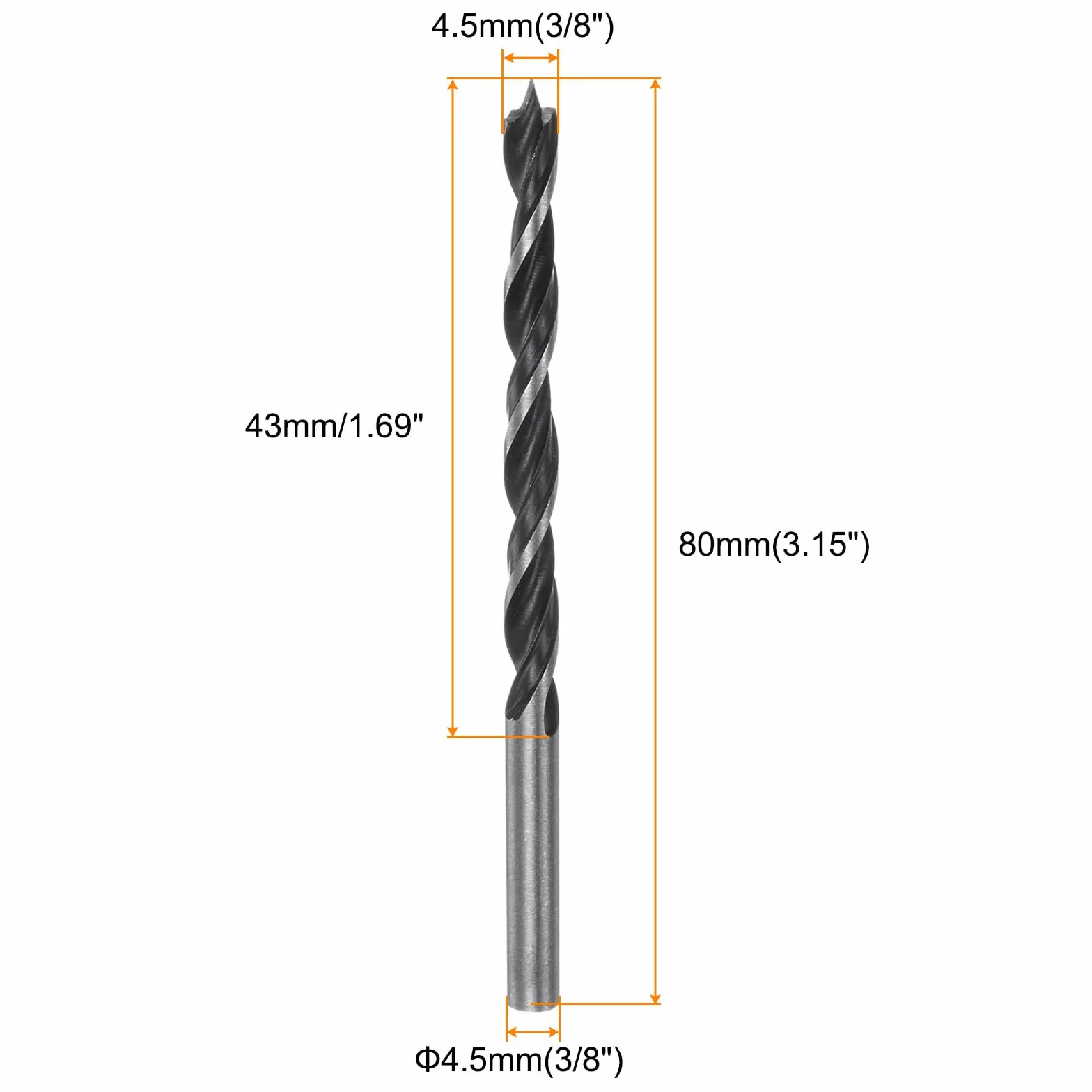 QUARKZMAN 3-częściowy zestaw wierteł Brad Point 4,5 mm (3/8") Dia z prostym prętem wiertło metryczne 2,09" głębokość wiercenia spirala do drewna stolarskiego tworzywo sztuczne guma