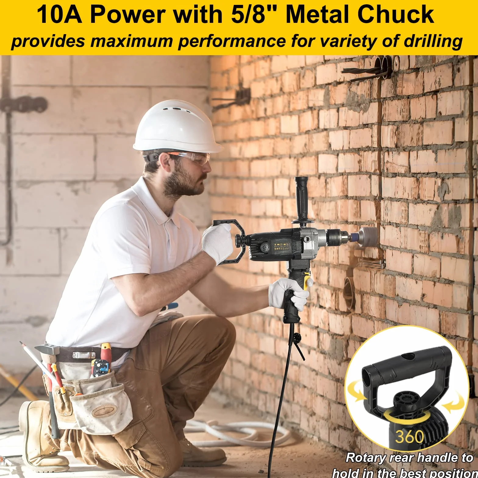10-A przewodowy zestaw 5/20.3 cm do dużych obciążeń, wiertarka mieszająca z uchwytem widełkowym do wiercenia i mieszania, mieszalnik do betonu o zmiennej prędkości ROLAYSEE TOOLS