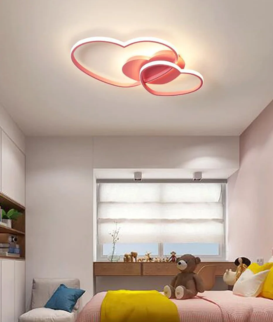 Lampa Sufitowa LED Nowoczesna Lampa Dziecięca Kształcie Serca Pokoju Dziecięcego Możliwość Przyciemniania Pomocą Pilota Sypialnia Chłopcy Dziewczęta Lampa Wisząca Do Salonu Wewnętrzny,Pink
