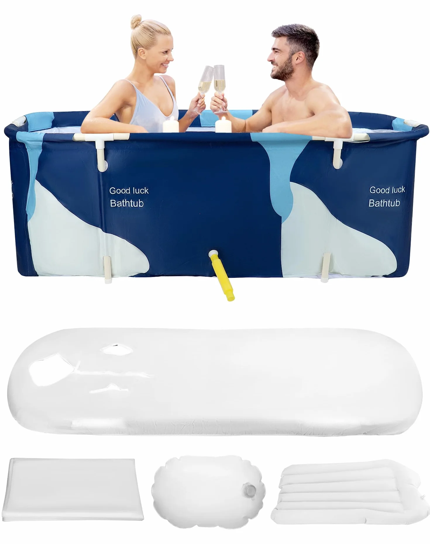 QWORK® Duża przenośna wanna 140 cm x 60 cm x 55 cm, składana plastikowa wanna dla dorosłych, wanna spa, do kąpieli w domu