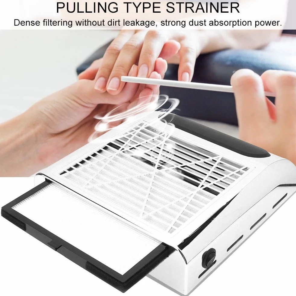 Nail Vacuum Cleaner 80W Nail Dust Collector Strong Suction Nail Art Vacuum Cleaner Manicure Tool, Nail Vacuum Fan Dust Collector for Acrylic Gel Poly Nails Polishing Filing(Silver-EU)