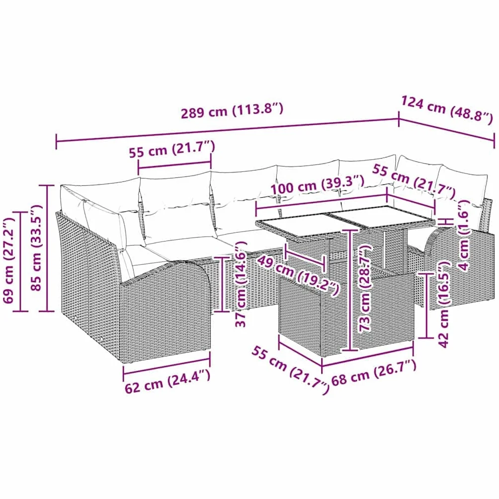 vidaXL Zestaw Sof na Ogród z poduszką 8 pcs Brązowy Rattan poli, Ogród i taras, nowoczesna sofa modułowa, meble ogrodowe, eleganckie siedzenia, zestaw na patio