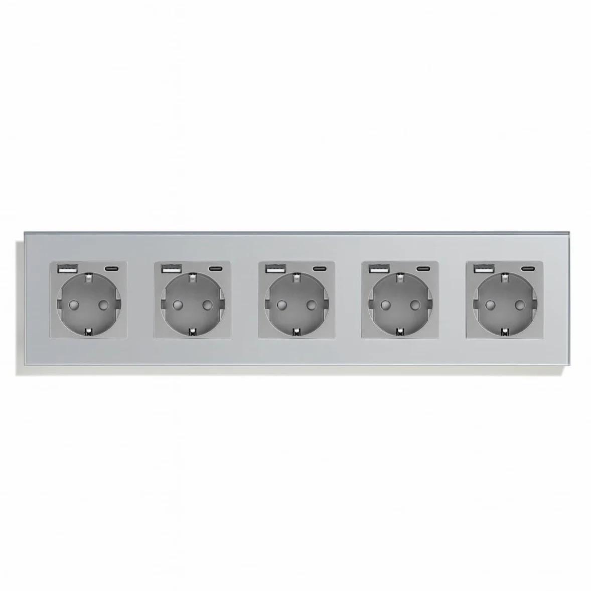SmartinHouse - pięciokrotne gniazdko - szare - USB A+C 12W - szkło kryształowe | Ładowanie USB bez adaptera
