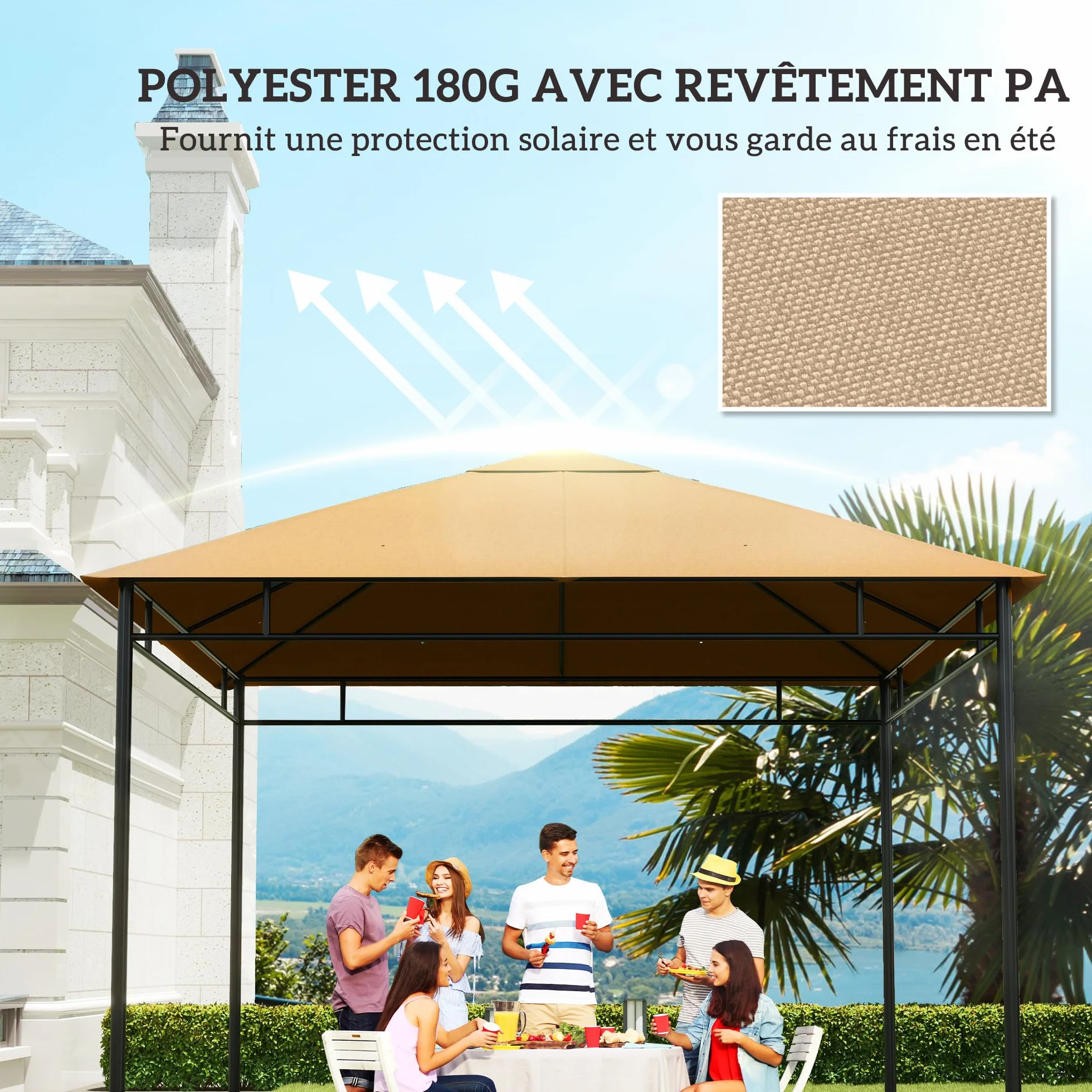 Outsunny Zapasowe płótno do pawilonu 3 x 3 m Anty-UV 180 g/m² Beżowy