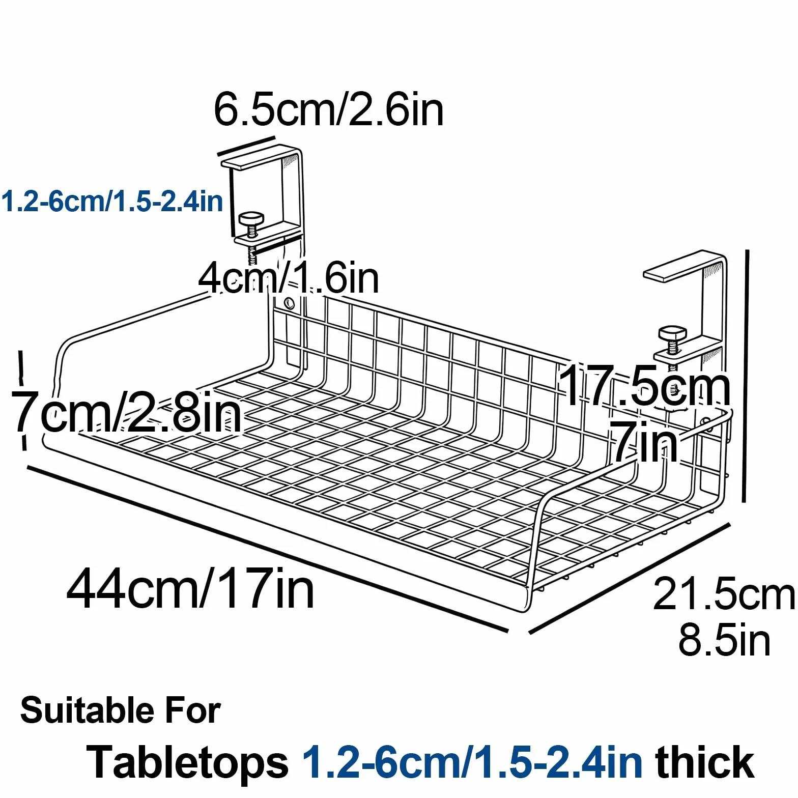 Organizer Kabli Pod Biurko z Zaciskiem, Metalowy Kosz Bez Wiercenia do Home Office i Gaming Desk(Black)