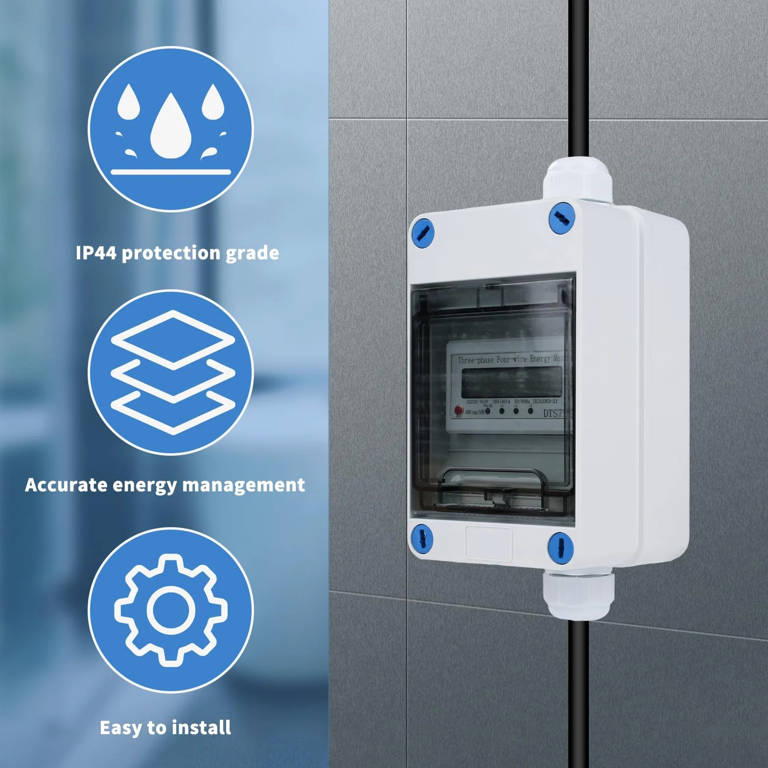 DEWIN Miernik elektryczny, mobilny cyfrowy licznik energii elektrycznej z funkcją resetowania trójfazowy z wtyczką do gniazda 16A 400V