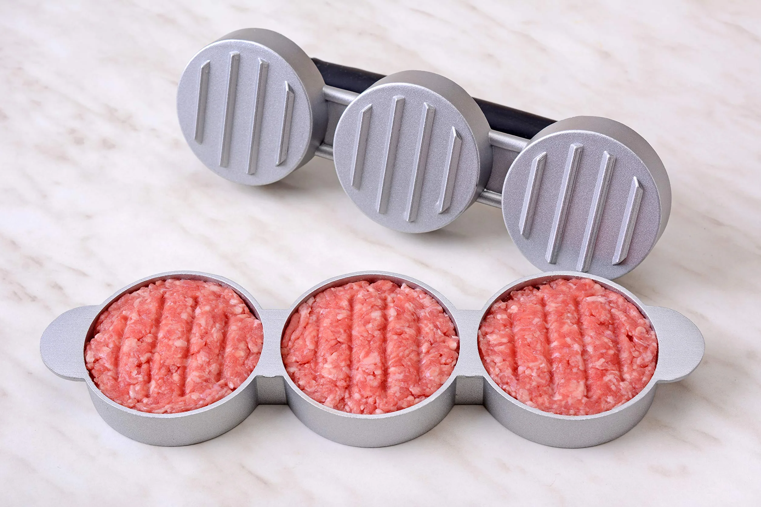 GRÄWE Prasa do hamburgerów 3 mini burgerów odlew aluminiowy powłoka nieprzywierająca 60 arkuszy papieru