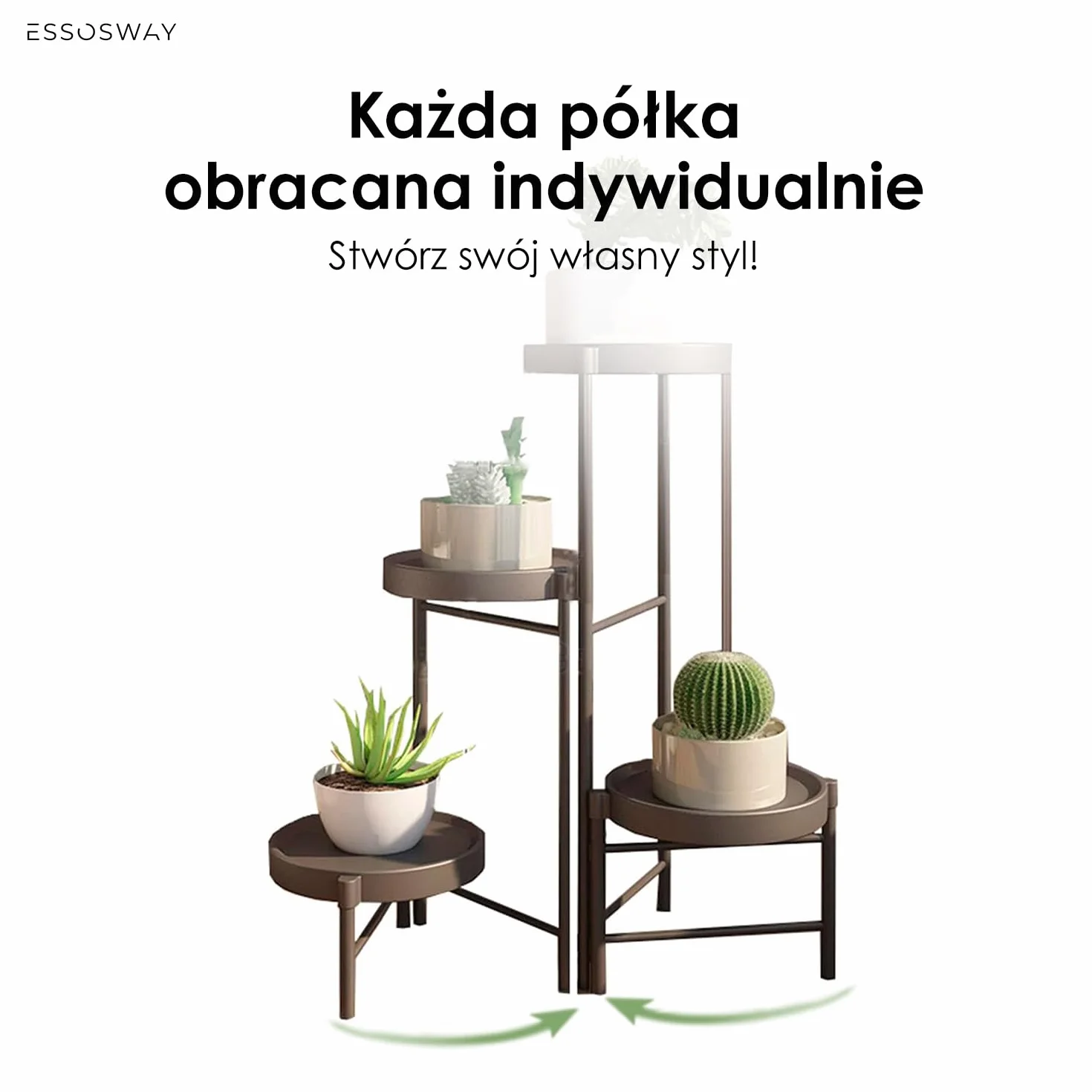 Metalowy Kwietnik Stojący 4-poziomowy 63 cm Czarny Stojak na Rośliny