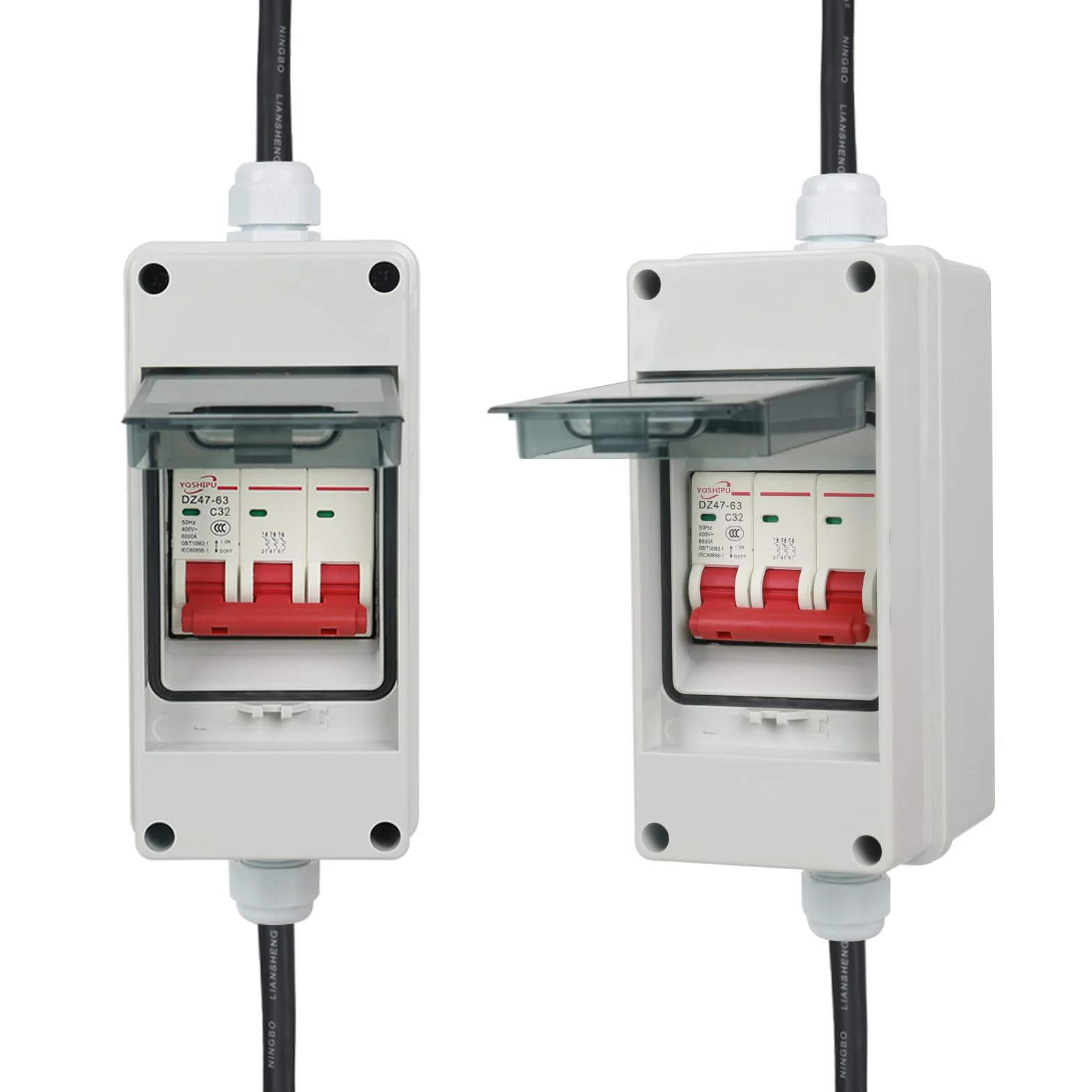 CEE Adapter 63 A 400 V wtyczka na 32 A 400 V sprzęgło z wyłącznikiem nadprądowym 32 A - IP44 CEE wtyczka H07RN-F 5G4/5G6 gumowy kabel zasilający 5 x 2,5 mm