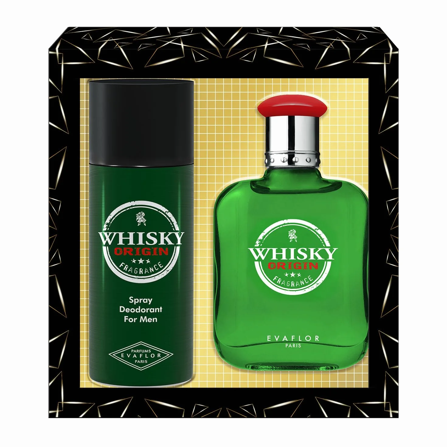 WHISKY Origin • Zestaw Woda toaletowa 100 ml + Dezodorant 150 ml • Spray • Perfumy męskie • Zestaw prezentowy • EVAFLORPARIS