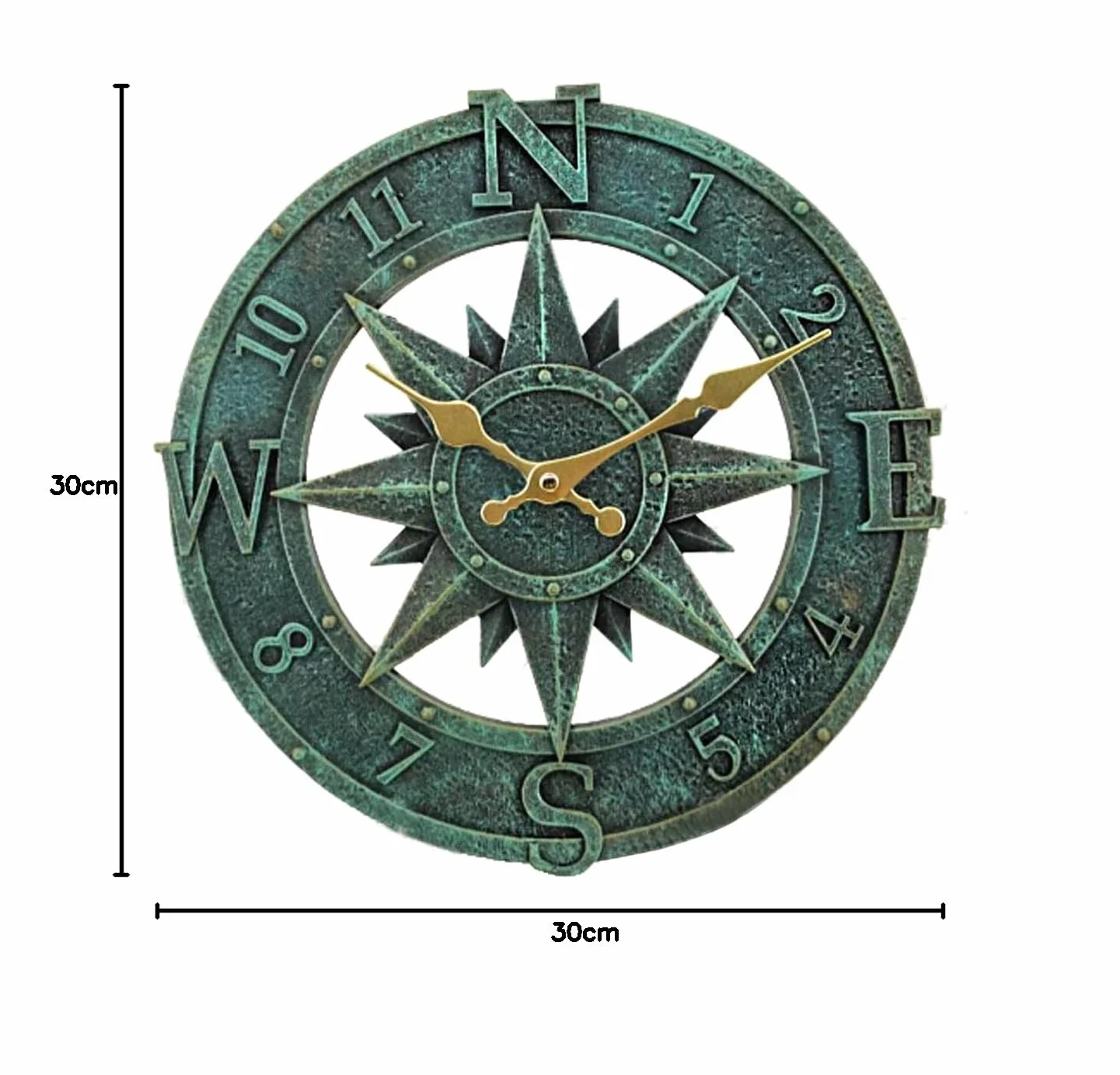 Zewnętrzny zegar ścienny 30 cm – wodoszczelny do ogrodu, na zewnątrz, kuchni, salonu – industrialny design 3D – tykanie (turkusowy)