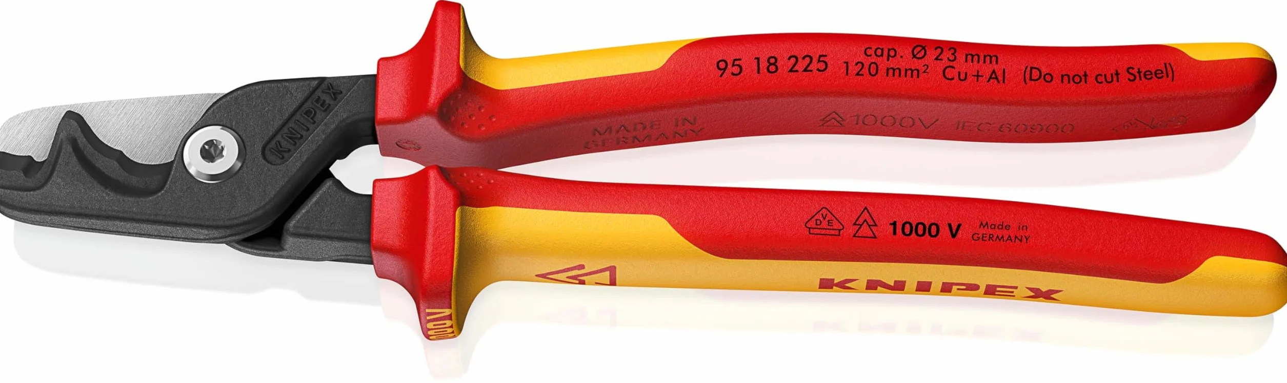 KNIPEX StepCut XL Nożyce do kabli ze stopniowanymi krawędziami tnącymi rękojeść dwukomponentowa izolowana wg VDE 225 mm, 95 18 225