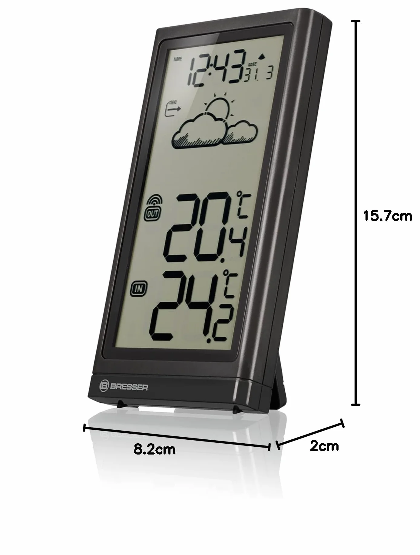 Bresser Meteo Temp Stacja Pogodowa, Czarny, 8.2 x 2 x 15.7 cm