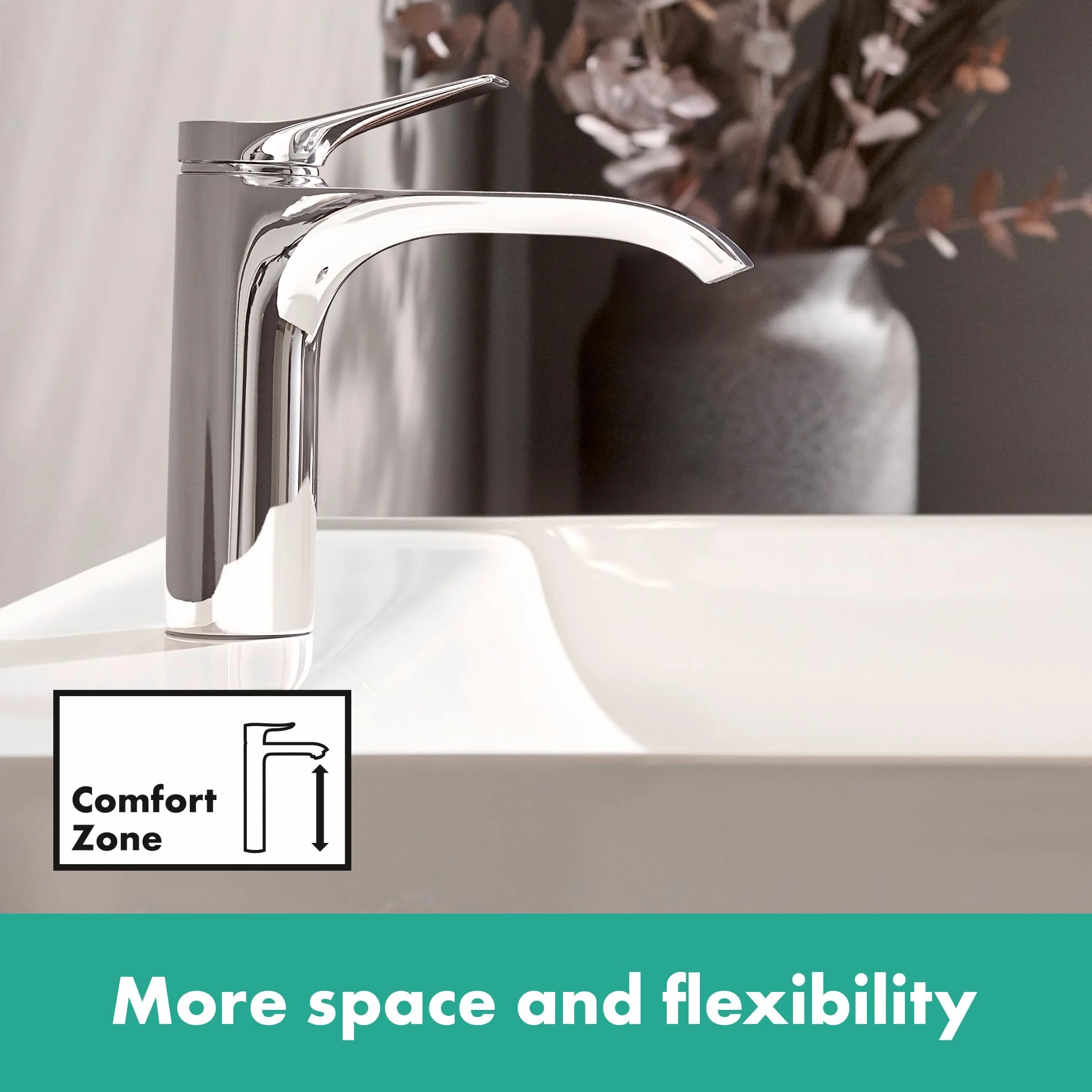 hansgrohe Vivenis 75010001 nowoczesny 1-otworowy 1-otworowy 15 cm wysoki kran do umywalki łazienkowej w kolorze chromu