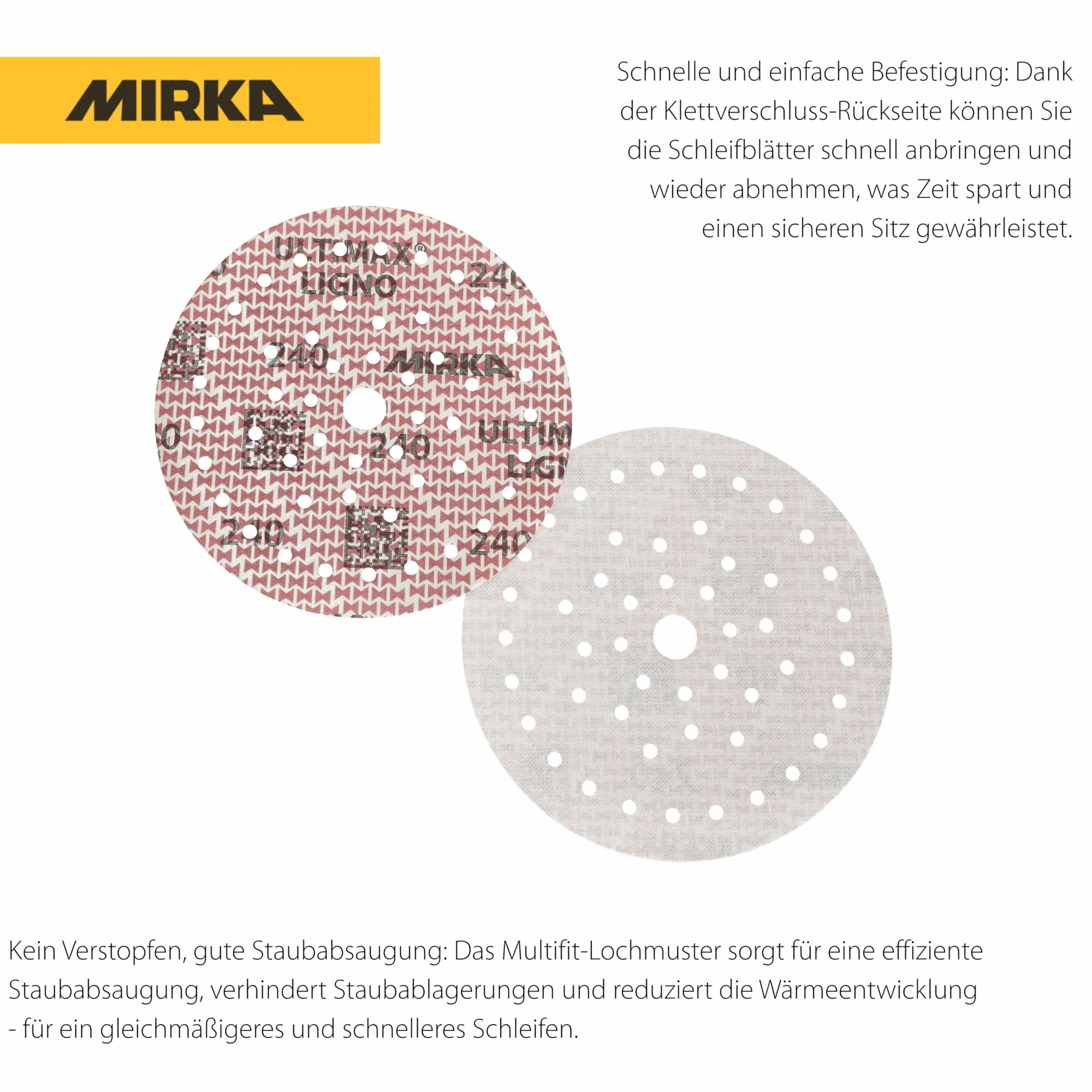 Mirka - abrasive sheets - Ultimax Ligno 150 mm rzep Multifit | Uniwersalne arkusze ścierne z rzepem do szlifierek 150 mm wysoka trwałość i skuteczność szlifowania