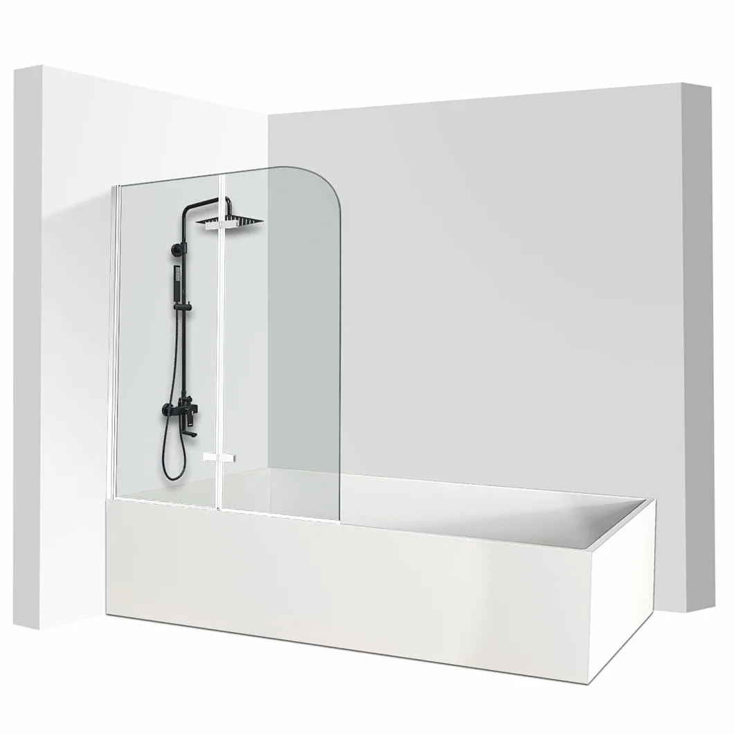 Nakładka na wannę 100 x 140 cm, 2-częściowa składana, ścianka prysznicowa do wanny z bezpiecznego szkła ESG 6 mm, nanopowłoka, obracana o 180°, ochrona przed pryskaniem, srebrna