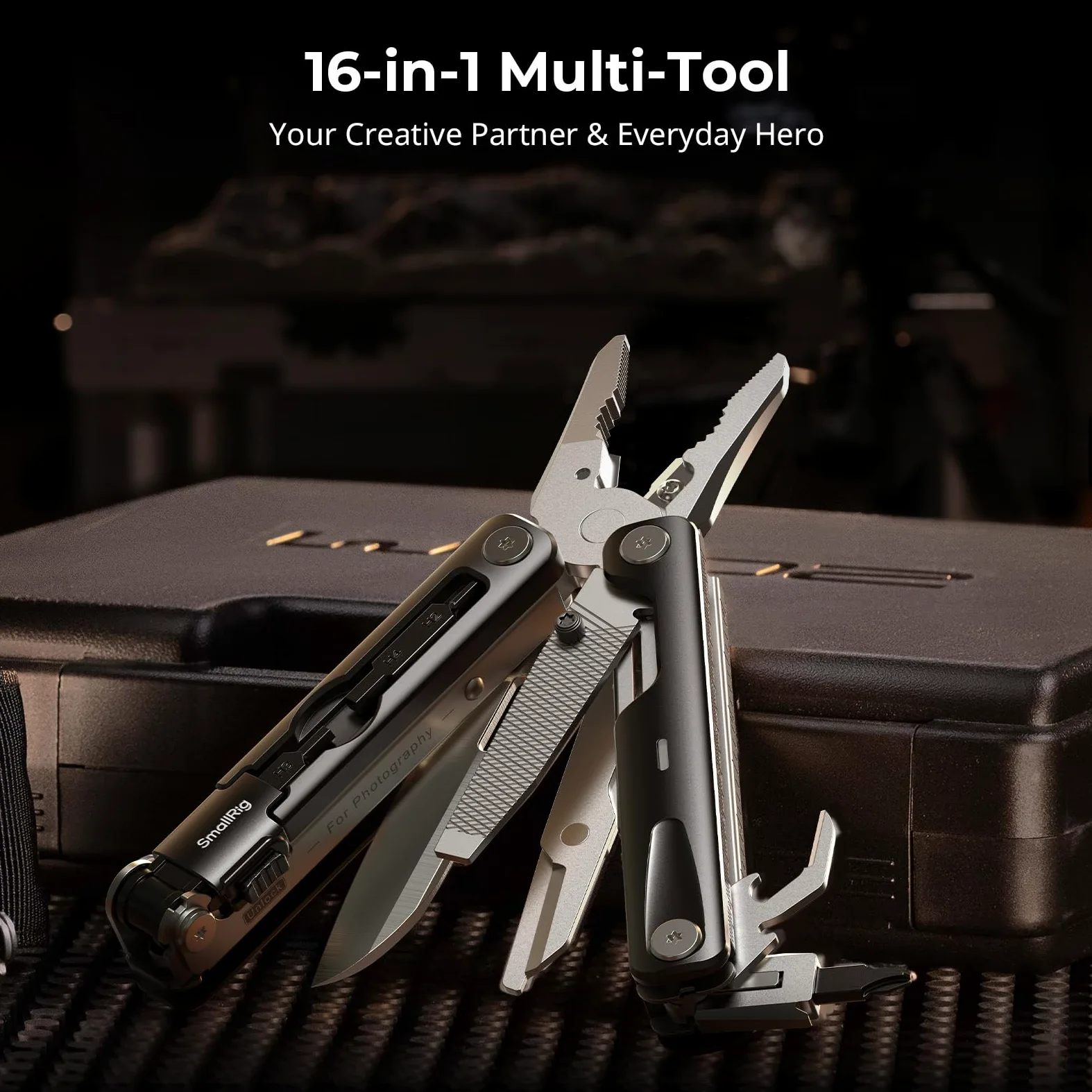 SMALLRIG 16-in-1 EDC Multi-Tool Set Kompaktowe Aluminiowe Narzędzie z Szczypcami, Nożyczkami, Śrubokrętami i Kluczami Francuskimi - Przenośny, Składany Zestaw do Fotografii i Użytku Codziennego - 5294