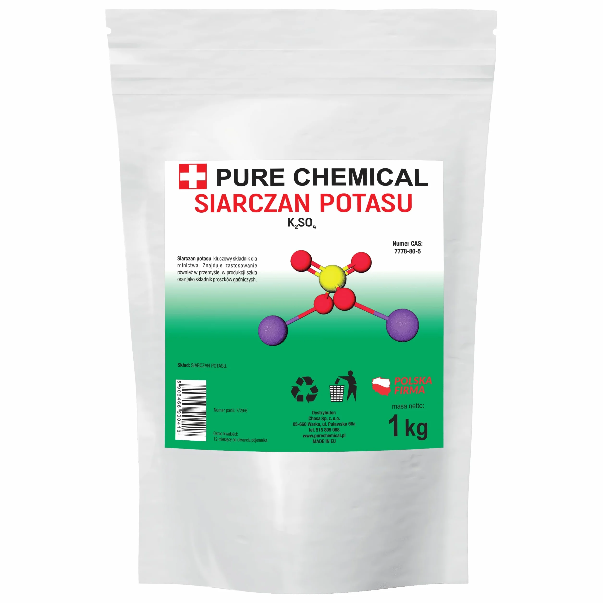 PURE CHEMICAL Siarczan potasu bezchlorowy nawóz 1kg do warzyw, owoców, kwiatów
