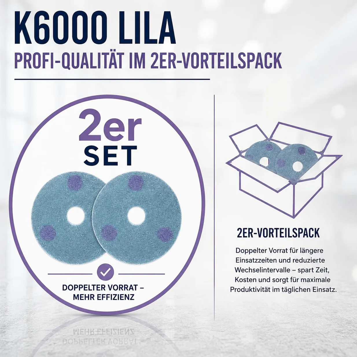 Profesjonalna podkładka diamentowa K6000 fioletowa (zestaw 2 szt.) - niebieska podkładka polerska High-Speed do burnisher i maszyn | do polerowania końcowego i uszlachetniania podłóg twardych na mokro