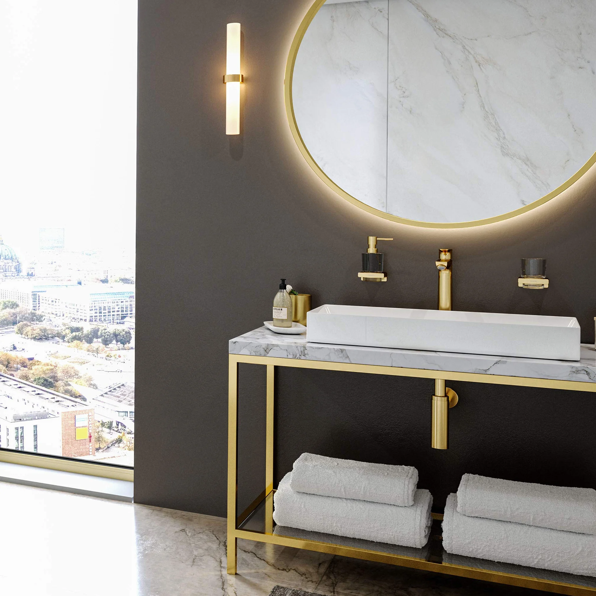 hansgrohe Kran Talis E (armatura z wylewką, wysokość 240 mm), jednouchwytowa bateria umywalkowa bez zestawu odpływowego, polerowany Gold Optic
